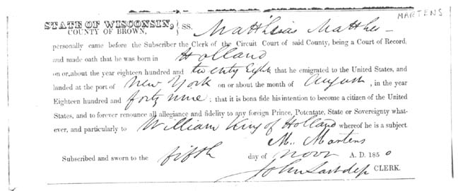 Intent for Citizenship 1850